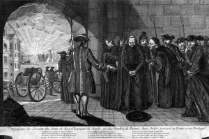 Deportacja jezuitów 21.07.1773 r.: wypędzenie jezuitów z państw króla Hiszpanii, Neapolu i Księstwa Parmy, zakaz ich święceń we Francji i Portugalii. Grawerunek z początku XIX wieku autorstwa Unknown artist