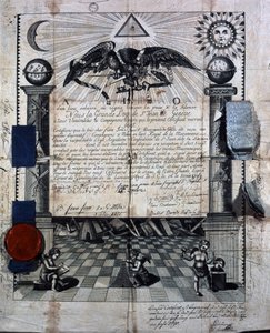 Dyplom Izaaka Huita jako Towarzysza i Mistrza Królewskiej Sztuki Masonerii, przyznany w 1789 r. przez Wielką Lożę St-Jean w Genewie. autorstwa Unknown artist