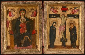 Dyptyk przedstawiający Dziewicę z Dzieciątkiem na tronie i Ukrzyżowanie autorstwa Unknown artist