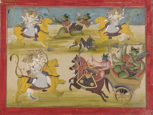 Durga walcząca z Shungą i Nishungą Rakshasy, od Devi Mahatmyi autorstwa Unknown artist