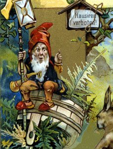 Krasnolud lub farfadet z latarnią. XIX-wieczna chromolitografia. autorstwa Unknown artist