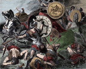 Epaminondas ratuje Pelopidas - Starożytna Grecja: Epaminondas (418-362 pne) ratuje Pelopidas (420-364 pne) podczas wojny w Koryncie (395-387 pne) autorstwa Unknown artist