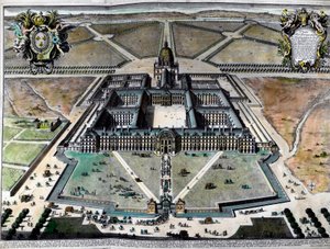 Widok zewnętrzny hotelu des Invalides w Paryżu w XVIII wieku. Rycina z XVIII wieku. Prywatna kolekcja. autorstwa Unknown artist