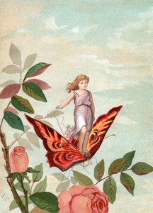 Wróżka ujeżdżająca motyla wśród róż autorstwa Unknown artist