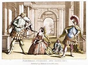 Farinelli (Carlo Broschi, zm. 1705 - 1782) z sopranistą Cuzzoni i kastratem Francesco Bernardo Senesino (1680 - 1750) w operze George
