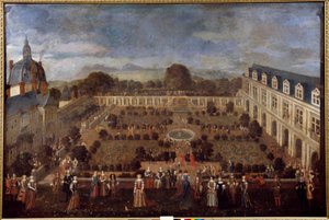 Uczta w Pałacu Książęcym w 1673 r. na pobyt króla Ludwika XIV i jego dworu. Anonimowe malowanie autorstwa Unknown artist