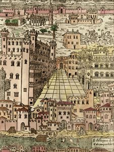 Ferrara: widok miasta, fragment anonimowego drzeworytu autorstwa Unknown artist