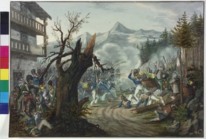 Walka między bawarskimi żołnierzami a tyrolskimi chłopami autorstwa Unknown artist