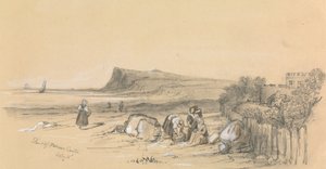 Postacie na plaży z zamkiem Walmer w oddali autorstwa Unknown artist