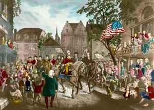 Pierwsza z amerykańskiej wojny o niepodległość: George Washington (1732-1799) triumfalny wjazd do Nowego Jorku po klęsce Anglików autorstwa Unknown artist