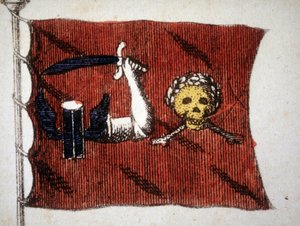 Flaga barbarzyńskich piratów, grawerowana pod koniec XVIII wieku. autorstwa Unknown artist