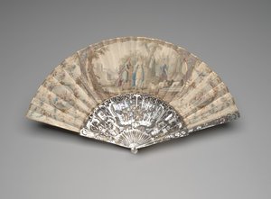 Składany wachlarz z Jakubem spotykającym Rachel przy studni, ok. 1760-70 (gwasz i akwarela na pojedynczym liściu pergaminowym, masa perłowa, złocenie i wklejanie klejnotów) autorstwa Unknown artist