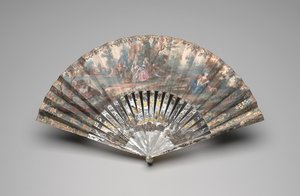 Wachlarz składany ze sceną pasterską, ok. 1740-60 (gwasz na podwójnej kartce papieru, masa perłowa, złocenie i pasta) autorstwa Unknown artist