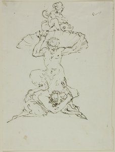 Fontanna z Satyrem i Putto (recto); Punchinello (verso) autorstwa Unknown artist