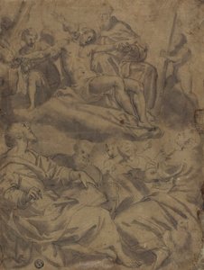 Czterej ewangeliści i wizja Boga trzymającego martwego Chrystusa za narzędzia Męki Pańskiej autorstwa Unknown artist