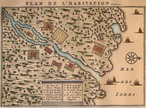 Mapa Francois Leguat przedstawiająca jego osadę na Rodrigues - Le plan de l