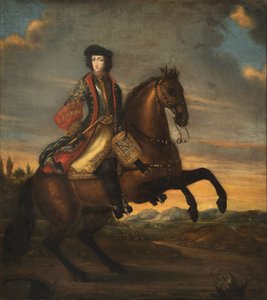 Fryderyk IV de Holstein Gottorp kawaler - Portret Fryderyka IV (1671-1702), księcia holsztyńskiego-Gottorp na koniu, Anonim . olej na płótnie autorstwa Unknown artist