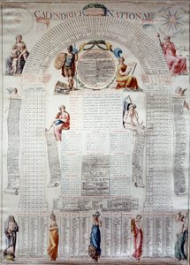 Rewolucja Francuska: kalendarz narodowy obliczony na trzydzieści lat od 31.12.1792. Grawerowanie 1792 Paryż, Musee Carnavalet autorstwa Unknown artist
