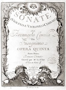 Frontyspicjum 12 sonat na skrzypce, bas i klawesyn Arcangelo Corelli (1653 - 1713). Wersja francuska. autorstwa Unknown artist