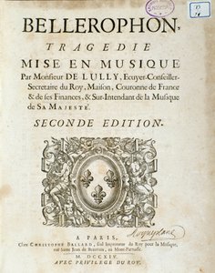 Frontyspis „” Bellerophon „” Tragedia Lyrique w pięciu aktach z prologiem Jeana Baptiste Lully (Giovanni Battista Lulli) (Jean-Baptiste) (1632-1687). 1714. autorstwa Unknown artist