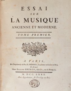 Frontyspis „”Esej o muzyce dawnej i współczesnej”” Jeana Benjamina de Laborde (Jean-Benjamin de La Borde) (1734-1794) 1780 Bolonia, civico museo musicale autorstwa Unknown artist