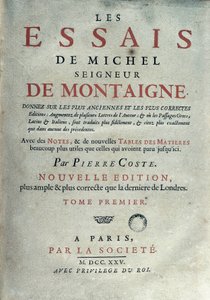 Frontyspis „Les essays” francuskiego pisarza i humanisty Michela de Montaigne (1533-1592). 1725 Barcelona. Biblioteka Katalonii autorstwa Unknown artist