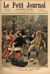 Ogólna walka na wyścigach Longchamp Grand Prix, których geneza wywodzi się z deklaracji ministra spraw wewnętrznych i wyznań Charlesa Dupuya (1851-1923), który podekscytował obecnych obywateli, wmawiając im, że zagrażają republice ( autorstwa Unknown artist