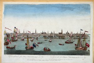 Widok ogólny Amsterdamu z morza XVIII w. (rycina) autorstwa Unknown artist
