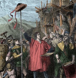 Kapelusz Geslera - Komornik Hermann Gessler stawia słup w Altdorfie i zawiesza na nim swój kapelusz, zmuszając mieszkańców do ukłonu przed. Guillaume Tell autorstwa Unknown artist