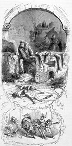 Gilles de Rais (Retz ou Rays) (1404-1440) w sytuacji: czarodzieje za swoje magiczne operacje kupili martwe dzieci (XV w.) - grawerowanie, b.d. autorstwa Unknown artist