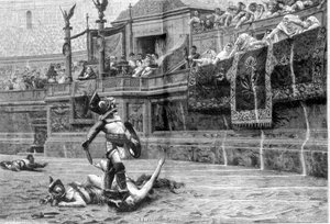 Bitwa gladiatorów w czasach rzymskich po obrazie J L Gerome autorstwa Unknown artist