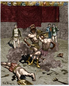 Walka gladiatorów. Grawerowanie z XIX wieku. autorstwa Unknown artist