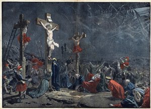 Wielki Piątek: ukrzyżowanie Jezusa Chrystusa (Jezusa Chrystusa). Ilustracja w „” le Pelerin”” z 3 kwietnia autorstwa Unknown artist