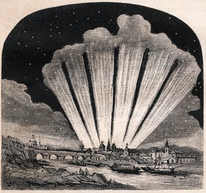 Wielka Kometa z 1744 (C/1743 X1) - Grande comete a six tails de 1744 - Comete de Cheseaux lub Comete Klinkenberg-Cheseaux - grawerowanie około 1867 autorstwa Unknown artist