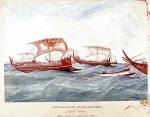 Okręty wojenne greckie i etruskie (akwarela autorstwa Unknown artist