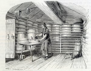 Sklep z serami Gruyère w szwajcarskim domku (mycie crut) - w „Cuda przemysłu” Louisa Figuiera autorstwa Unknown artist