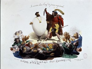 Wysublimowane, romantyczne danie Hernaniego - komiks o sztuce Victora Hugo „”Hernani””(„Bitwa pod Hernani”), litografia anonimowa autorstwa Unknown artist