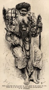 Hindus poprzysiągł nosić na szyi duży żelazny okrąg. Rycina ilustrująca podróż po południkowych prowincjach Indii, autorstwa Alfreda Grandidiera, w latach 1862-1864, opublikowana w „” le tour du monde””, pod kierunkiem D