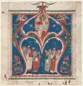 Historyczny inicjał (A) wycięty z antyfonarza: Chrystus w majestacie z prorokami autorstwa Unknown artist