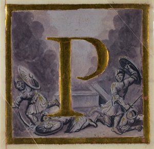 Historyczny inicjał "P" ze Zmartwychwstaniem z podręcznika chóru autorstwa Unknown artist