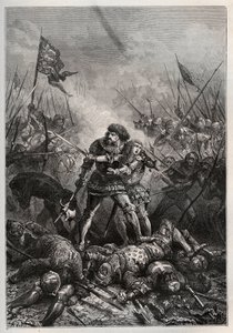 Wojna stuletnia: król Francji Jan II Dobry i jego syn Filip II Burgundii (1342-1404), znany jako „Philippe le Hardi”, walczyli z Anglikami w bitwie pod Poitiers 19.09.1356 r. (król Francji Jan II Francji (1319-1364) i jego syn Filip autorstwa Unknown artist