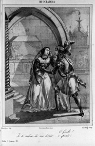 Ilustracja do sceny 3 aktu I „Ricciarda” włoskiego poety i dramaturga Ugo Foscolo (1778-1827) XIX w. autorstwa Unknown artist