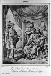 Ilustracja do sceny 9 aktu II „”Ajax”” (Aiace) włoskiego poety i dramaturga Ugo Foscolo (1778-1827) XIX wiek autorstwa Unknown artist