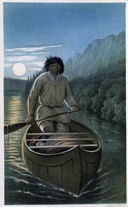 Indyjskie spływy kajakowe w noc pełni księżyca – w „Eksploracji Półwyspu Labrador”, autorstwa Hind autorstwa Unknown artist