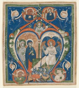 Inicjał A [ngelus Domini schodzi] z antyfonarza: Trzy Marie przy grobie autorstwa Unknown artist