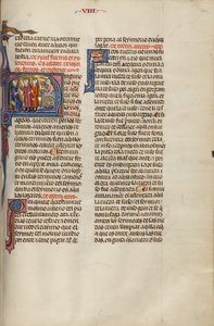 Initial N: Dwóch mężczyzn przed sędzią, podczas gdy trzeci buduje młyn autorstwa Unknown artist