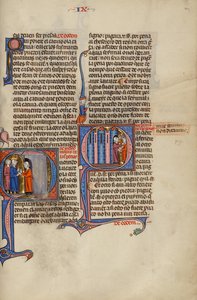 Initial Q: Mężczyzna pozdrawiający dwóch mężczyzn w drzwiach; Initial Q: Dwóch mężczyzn walczących przed domem autorstwa Unknown artist