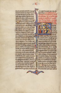 Initial R: Dwóch mężczyzn dokonujących transakcji sprzedaży konia i czterech mężczyzn przed sędzią autorstwa Unknown artist