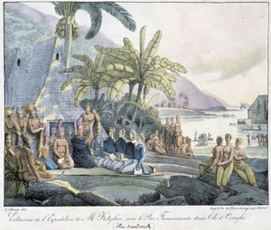 Wywiad z wyprawy pana Kotzebuë z królem Tammeameą na wyspie Ovayhi. (Wyspy Kanapkowe) autorstwa Unknown artist