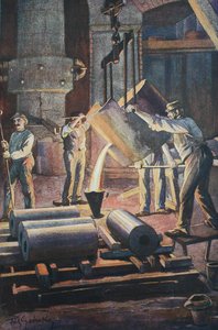 Odlewnia żeliwa, odlewnia, odlewanie kokilowe z roztopionego żelaza autorstwa Unknown artist